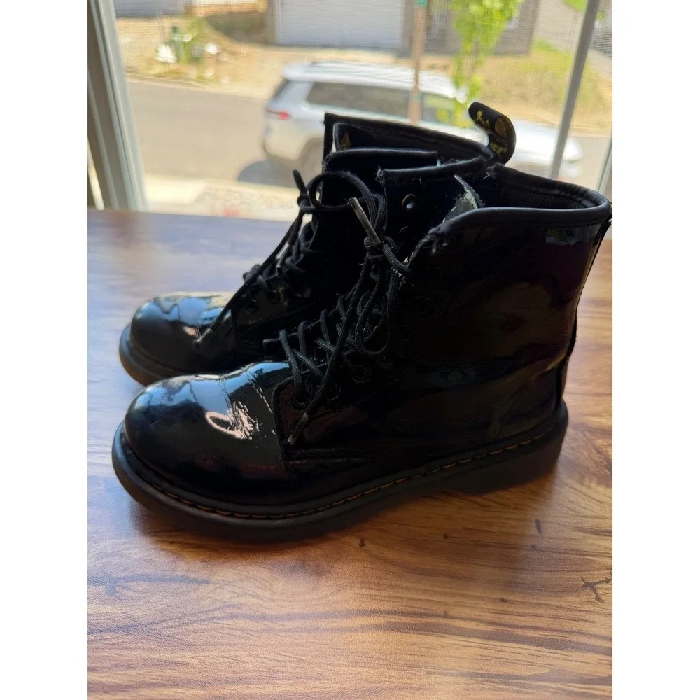 Dr. Martens Delaney Black Patent Leather Lace Up Zip Boots Kids US 3